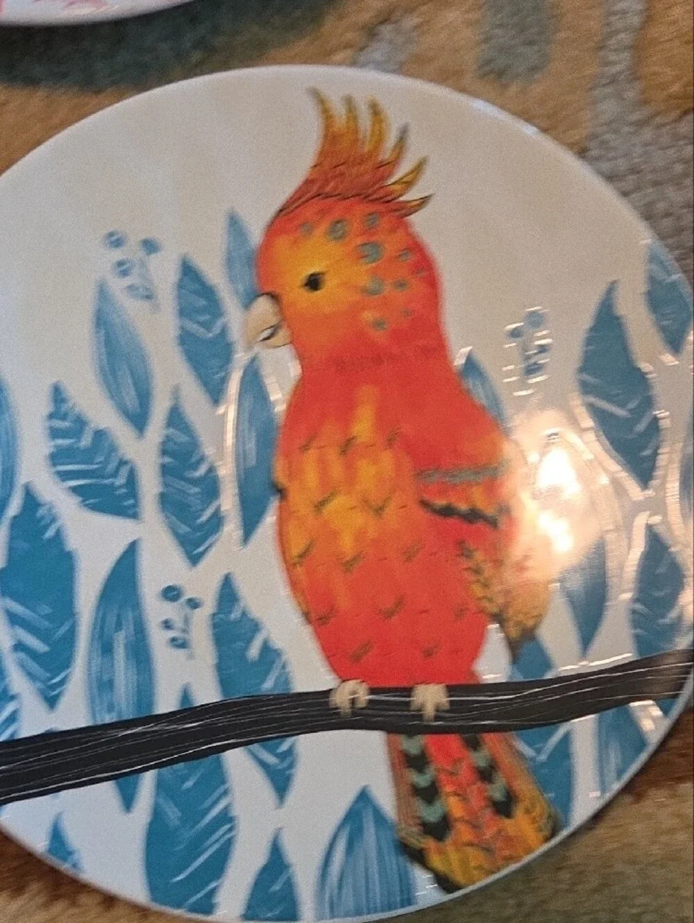 Pier 1 Colorful Illustrated Bird 9 Inch Plates - Blue, Yellow, Orange, Red